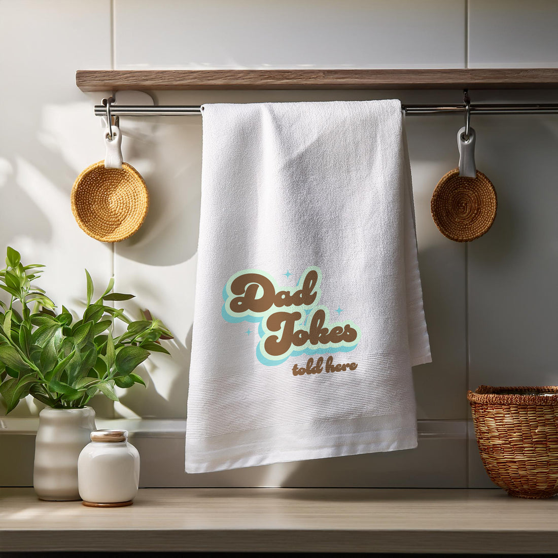 Dad Jokes Told Here - Funny Kitchen Tea Towel