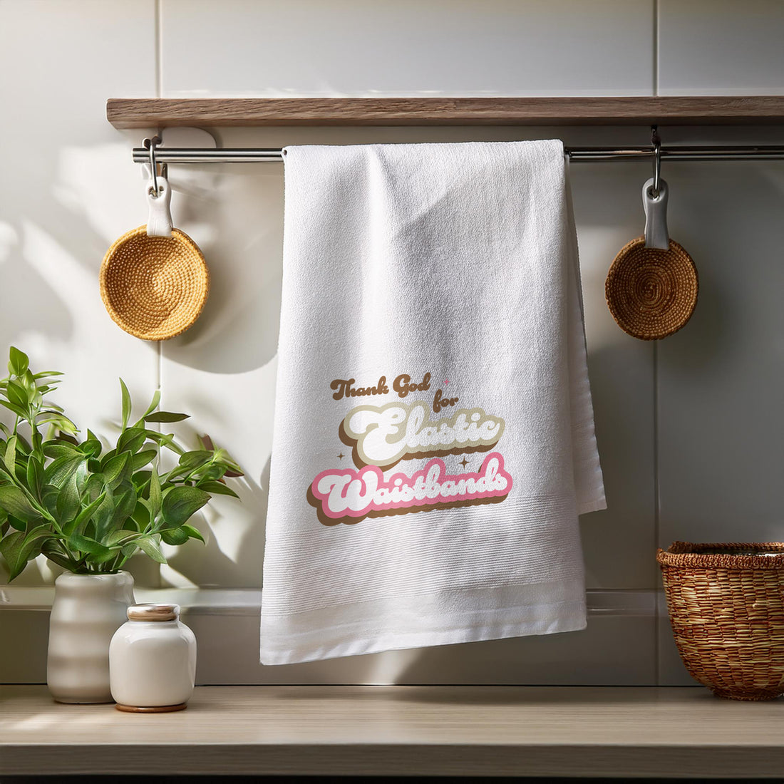 Thank God for Elastic Waistbands - Funny Tea Towel